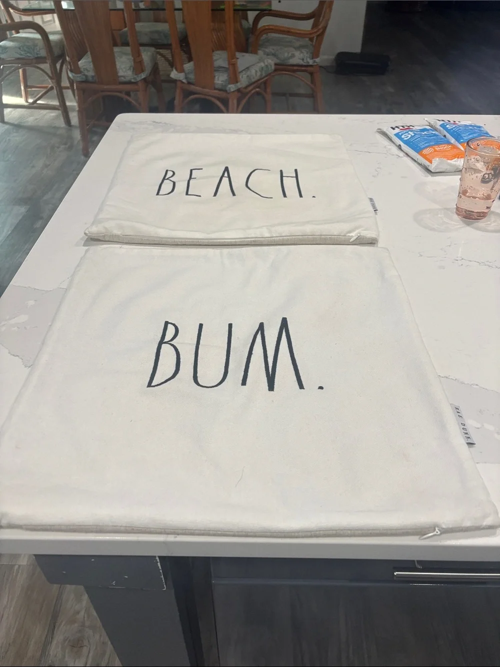 Rae Dunn Natural Canvas Pillow Covers with Black Text - BEACH • BUM